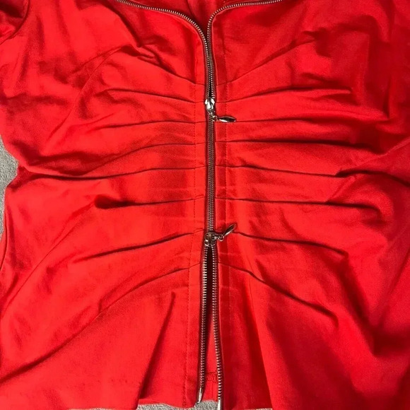 NWT Joseph Ribkoff Ruched Red Front Collared Zipper Jacket - Picture 10 of 14